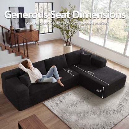 104" L-Shape Modular Couch with Chaise,Corduroy Fabric,No Assembly Required
