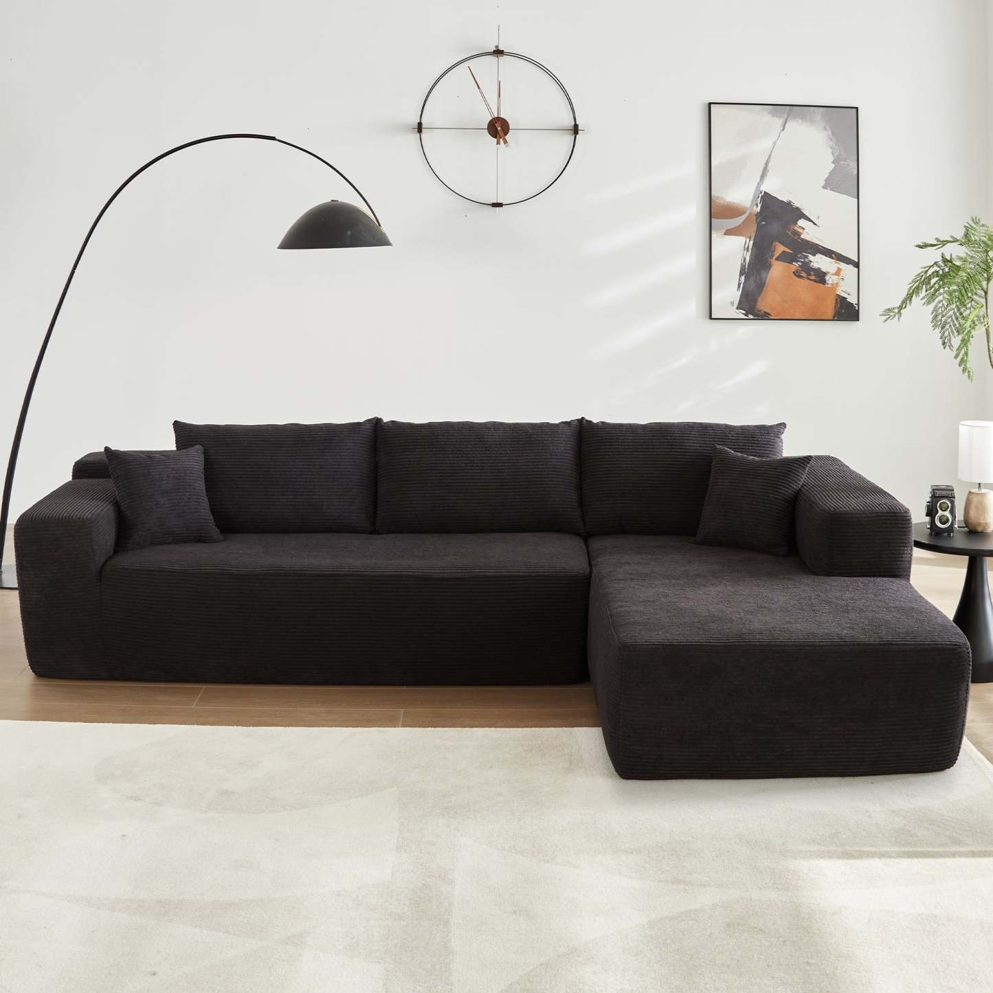 104" L-Shape Modular Couch with Chaise,Corduroy Fabric,No Assembly Required