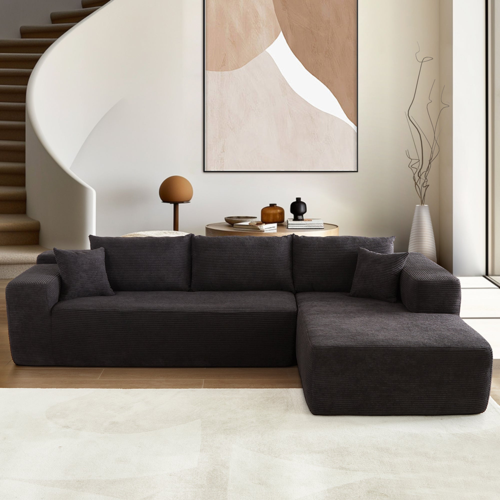 104" L-Shape Modular Couch with Chaise,Corduroy Fabric,No Assembly Required