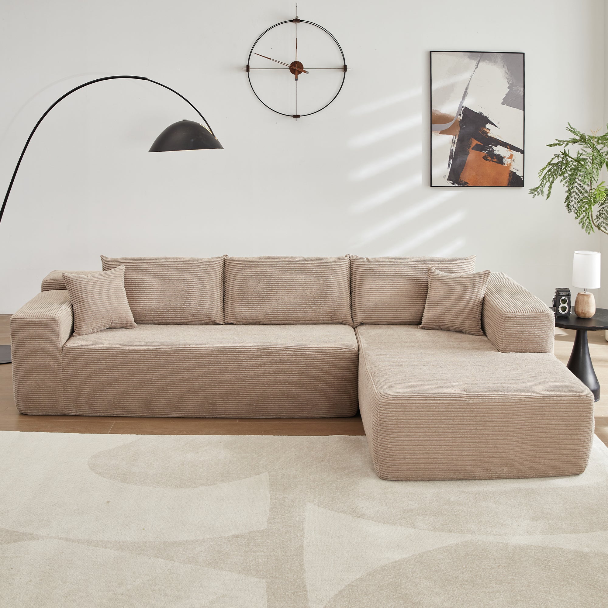 104" L-Shape Modular Couch with Chaise,Corduroy Fabric,No Assembly Required