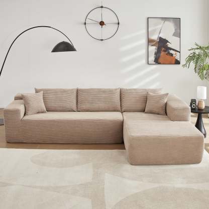 104" L-Shape Modular Couch with Chaise,Corduroy Fabric,No Assembly Required