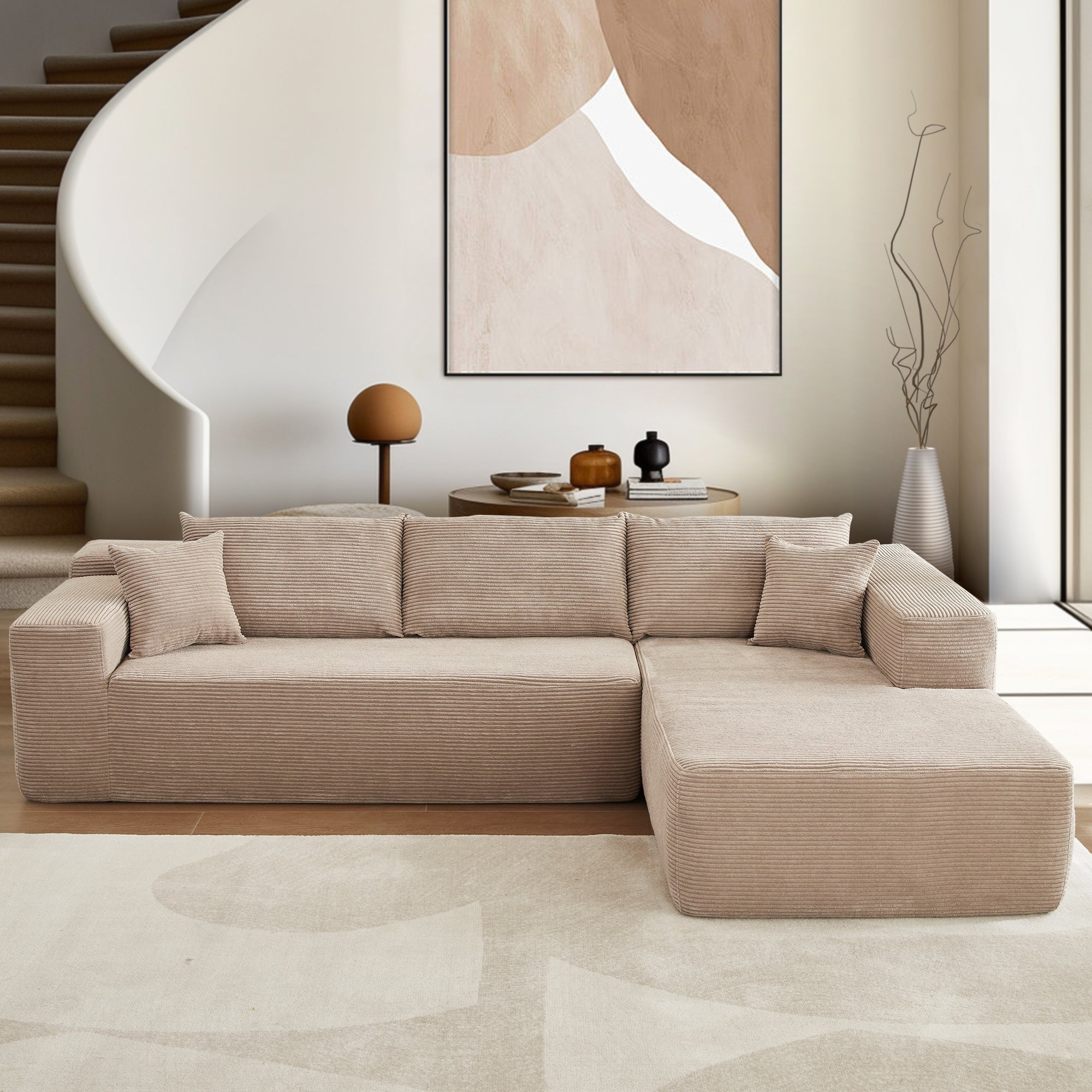 104" L-Shape Modular Couch with Chaise,Corduroy Fabric,No Assembly Required