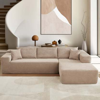 104" L-Shape Modular Couch with Chaise,Corduroy Fabric,No Assembly Required