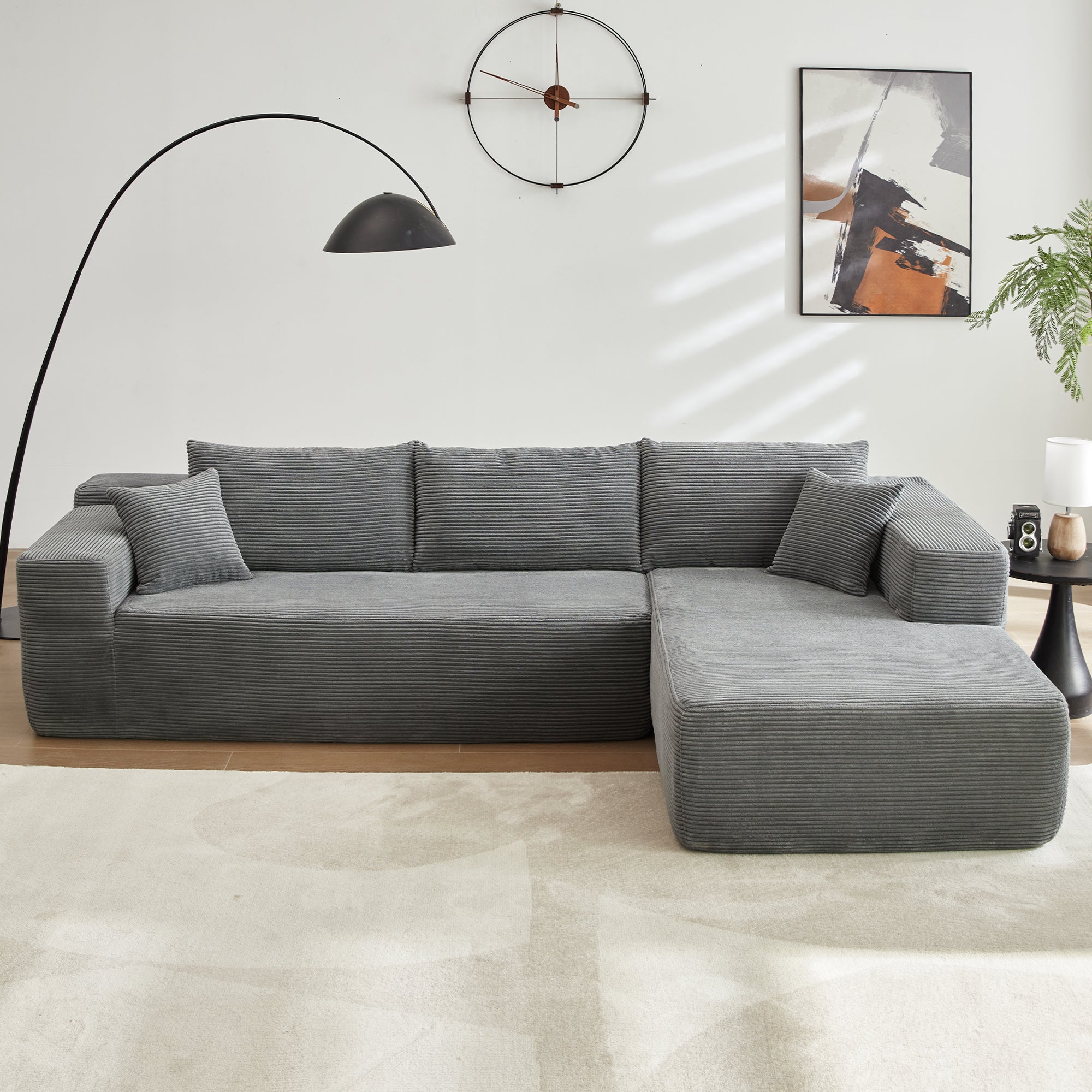 104" L-Shape Modular Couch with Chaise,Corduroy Fabric,No Assembly Required
