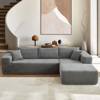 104" L-Shape Modular Couch with Chaise,Corduroy Fabric,No Assembly Required