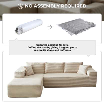 104" L-Shape Modular Couch with Chaise, Plush Corduroy Fabric, No Assembly Required