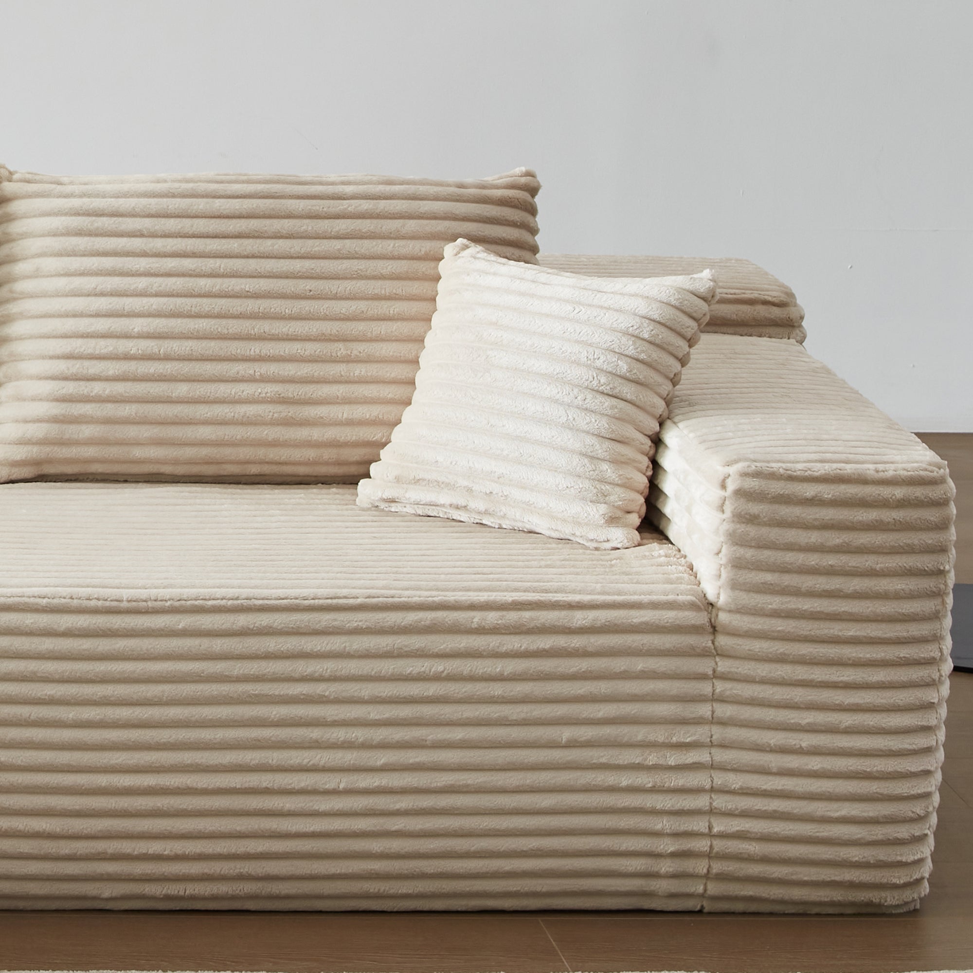 104" L-Shape Modular Couch with Chaise, Plush Corduroy Fabric, No Assembly Required