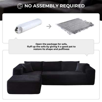 104" L-Shape Modular Couch with Chaise, Plush Corduroy Fabric, No Assembly Required
