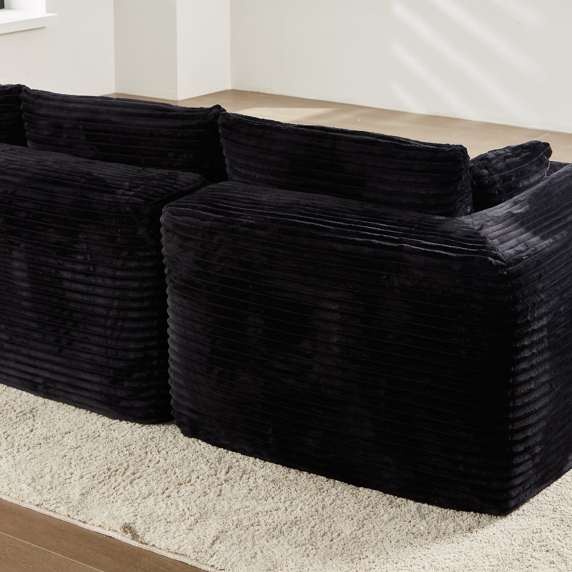 104" L-Shape Modular Couch with Chaise, Plush Corduroy Fabric, No Assembly Required