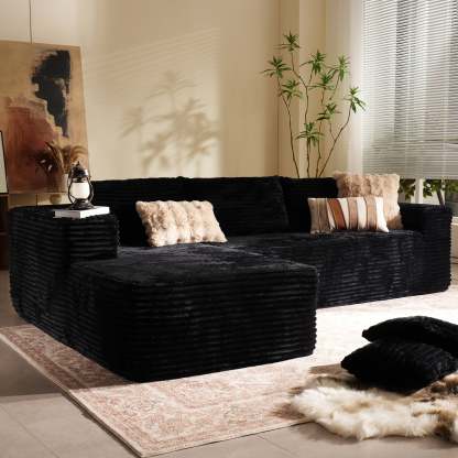 104" L-Shape Modular Couch with Chaise, Plush Corduroy Fabric, No Assembly Required