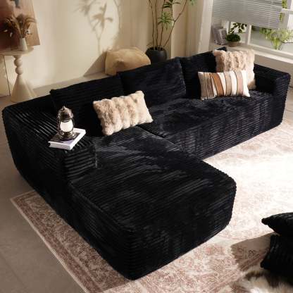 104" L-Shape Modular Couch with Chaise, Plush Corduroy Fabric, No Assembly Required