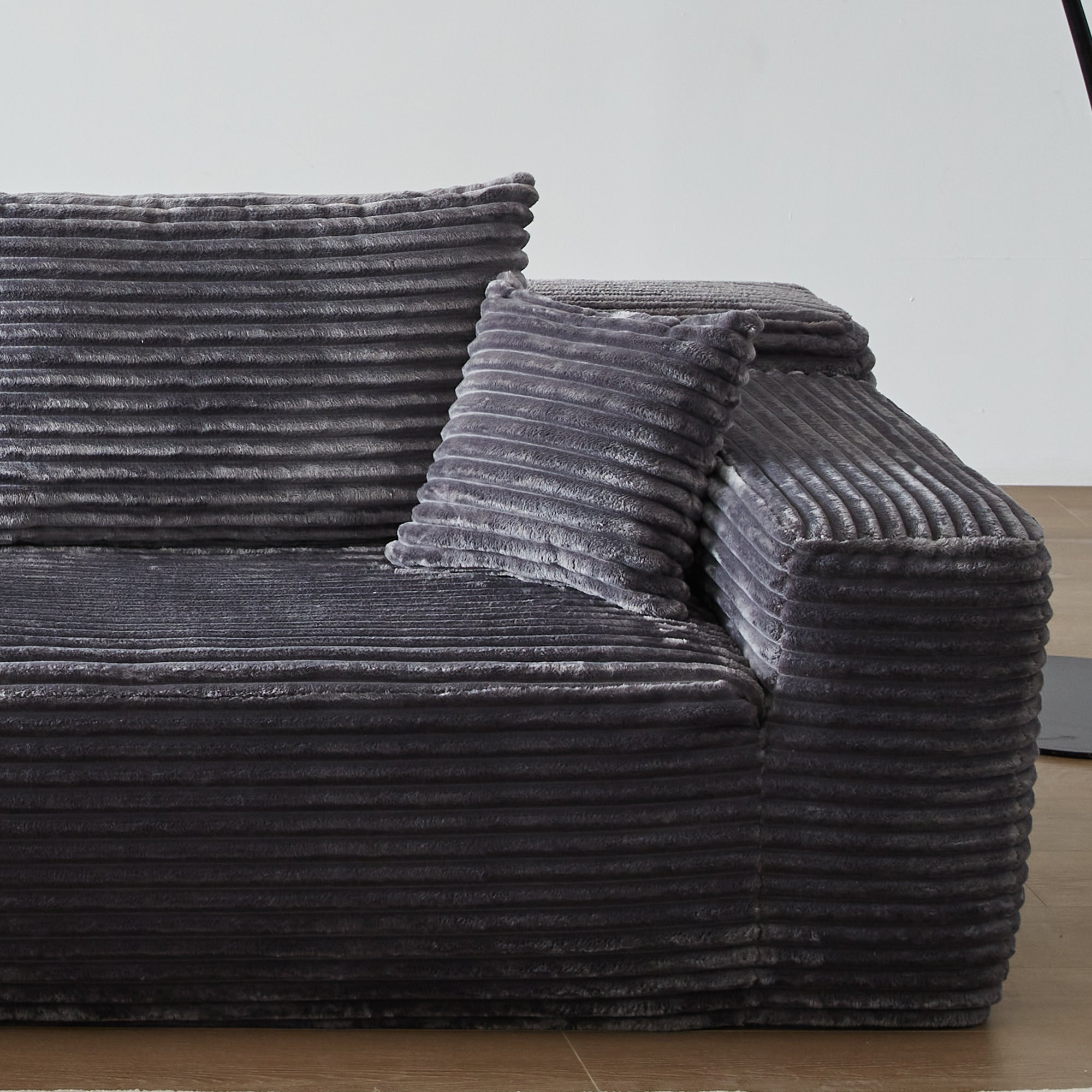 104" L-Shape Modular Couch with Chaise, Plush Corduroy Fabric, No Assembly Required
