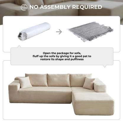 104" L-Shape Modular Couch with Chaise, Plush Corduroy Fabric, No Assembly Required