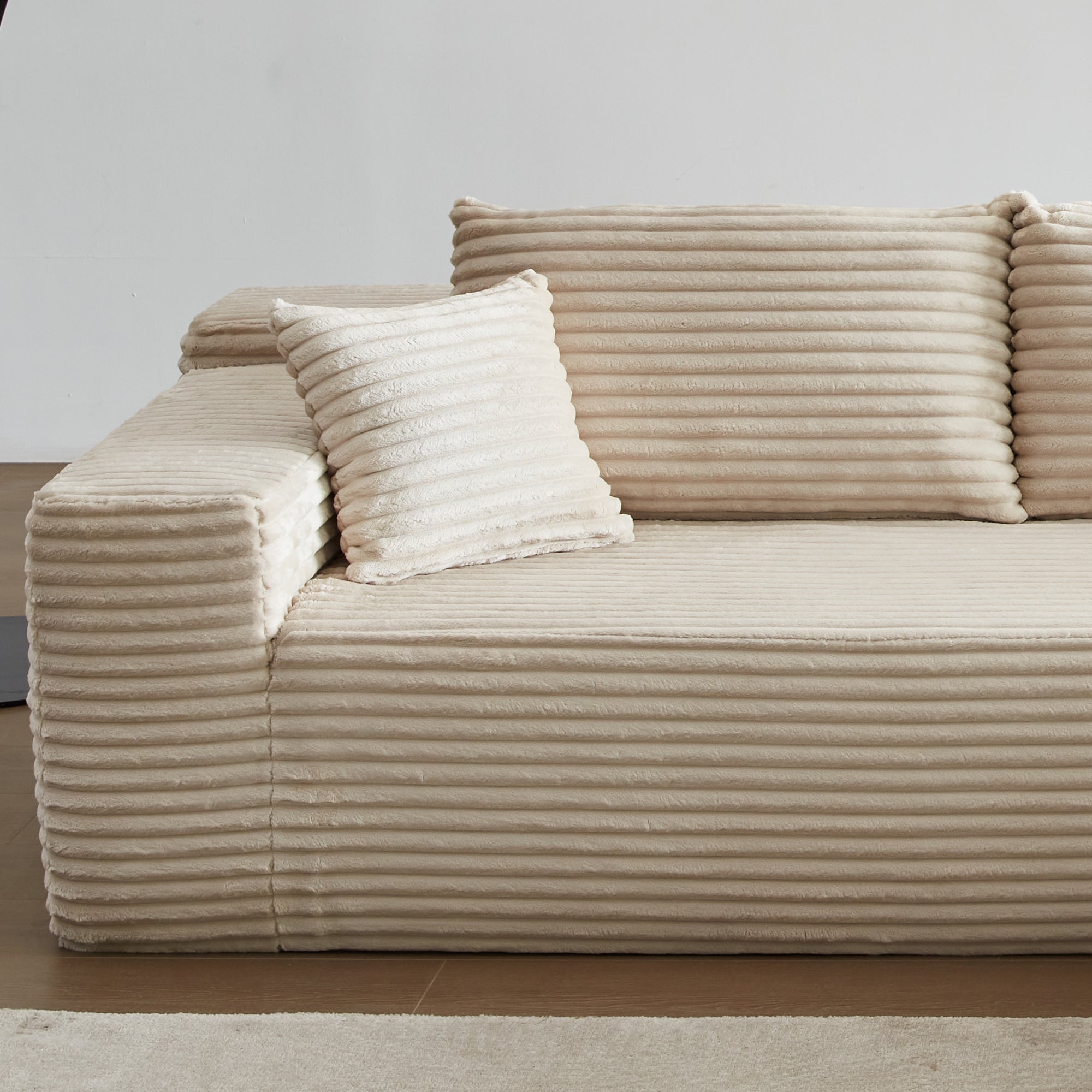104" L-Shape Modular Couch with Chaise, Plush Corduroy Fabric, No Assembly Required