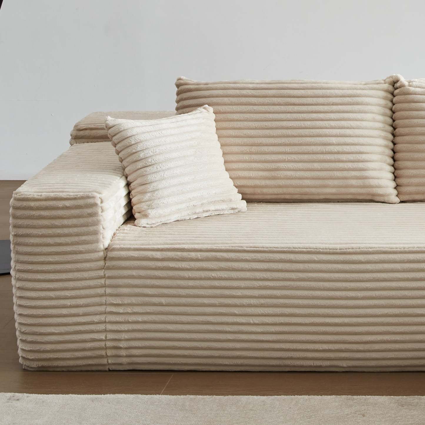 104" L-Shape Modular Couch with Chaise, Plush Corduroy Fabric, No Assembly Required