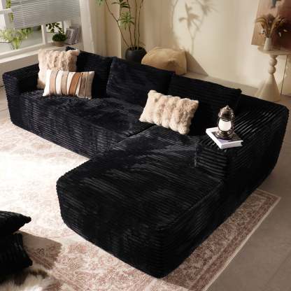 104" L-Shape Modular Couch with Chaise, Plush Corduroy Fabric, No Assembly Required