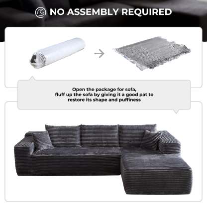 104" L-Shape Modular Couch with Chaise, Plush Corduroy Fabric, No Assembly Required
