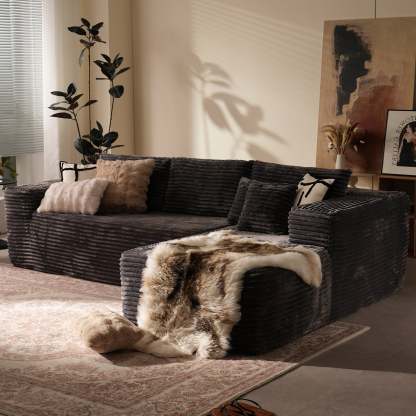 104" L-Shape Modular Couch with Chaise, Plush Corduroy Fabric, No Assembly Required