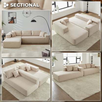 104" L-Shape Modular Couch with Chaise, Chenille Fabric, No Assembly Required