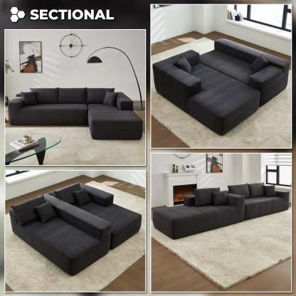 104" L-Shape Modular Couch with Chaise, Chenille Fabric, No Assembly Required