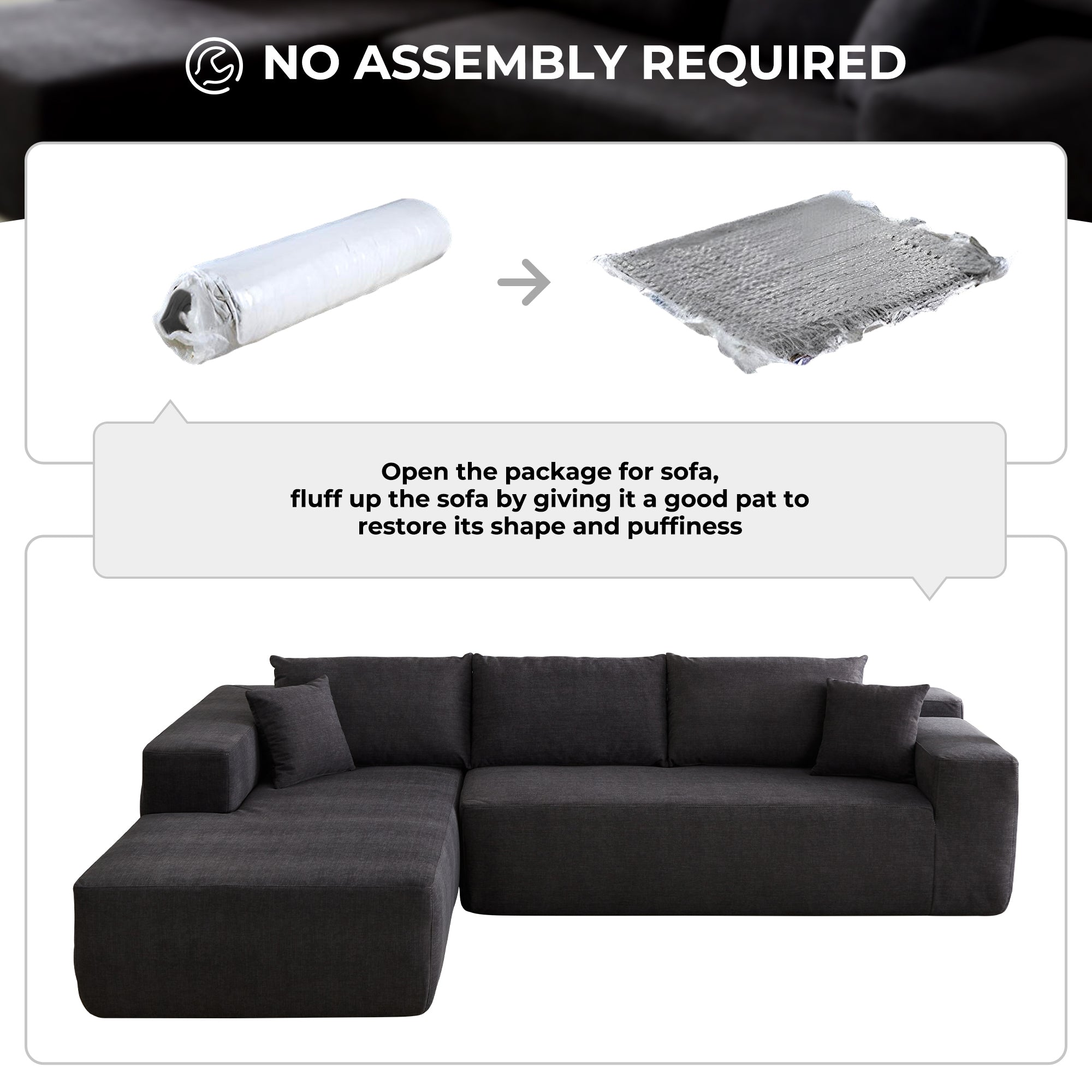 104" L-Shape Modular Couch with Chaise, Chenille Fabric, No Assembly Required