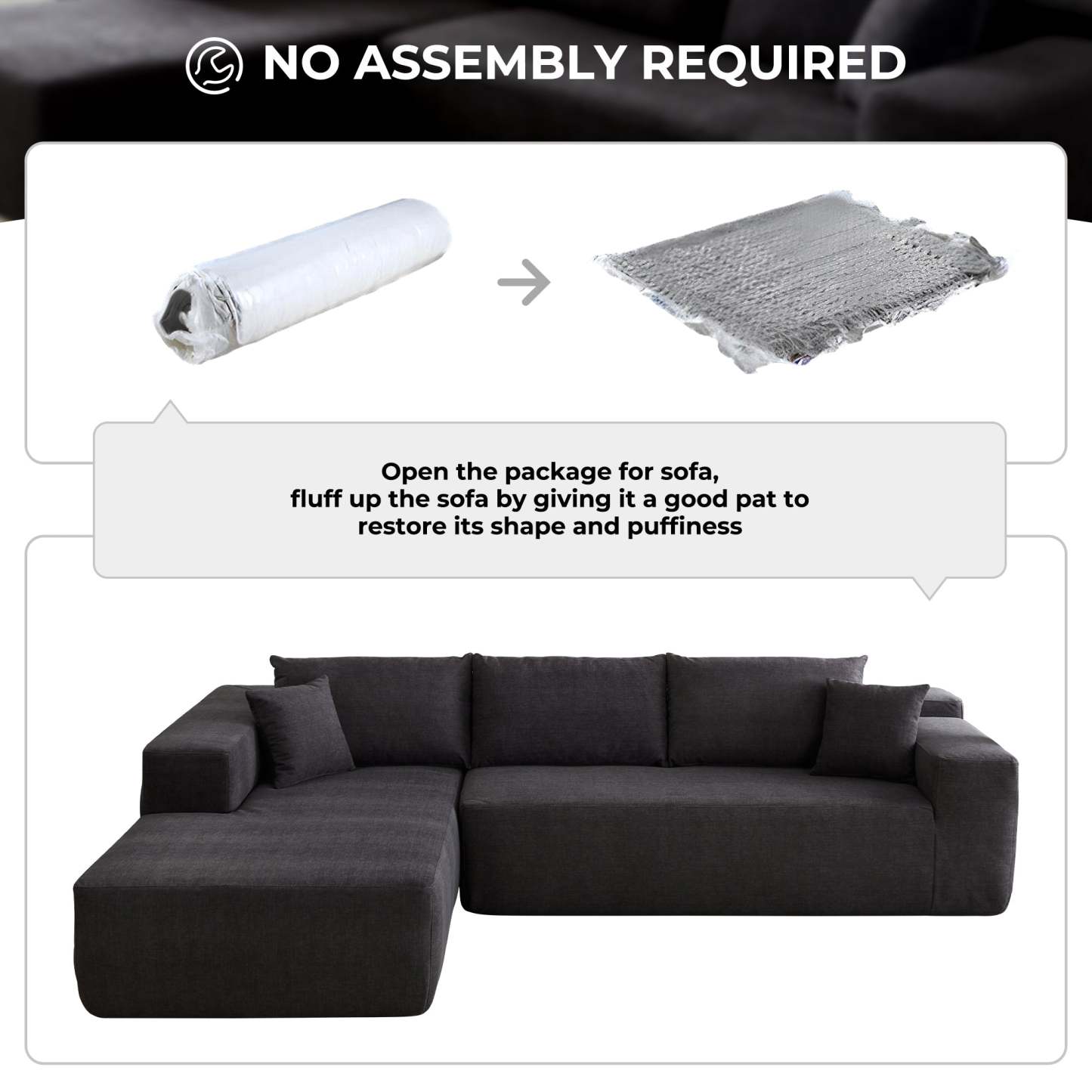 104" L-Shape Modular Couch with Chaise, Chenille Fabric, No Assembly Required