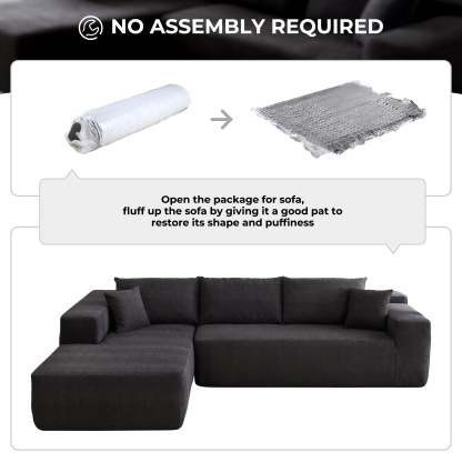 104" L-Shape Modular Couch with Chaise, Chenille Fabric, No Assembly Required
