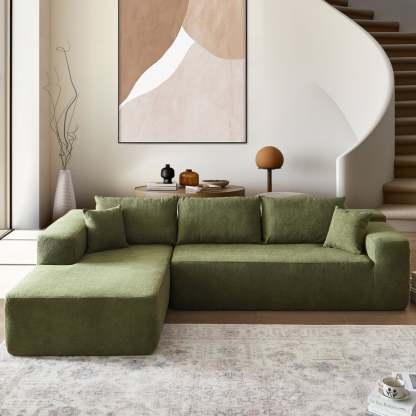 104" L-Shape Modular Couch with Chaise,Cloud Velvet Fabric,No Assembly Required