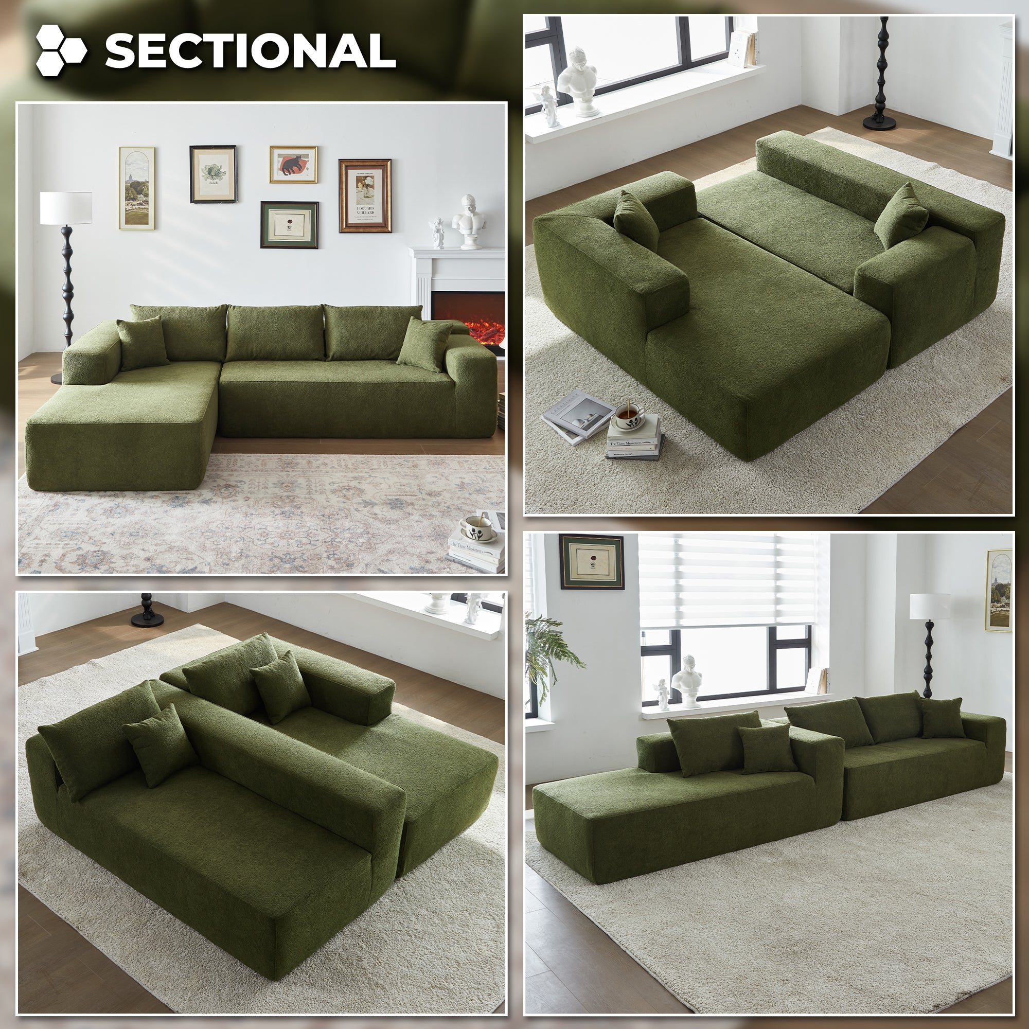 104" L-Shape Modular Couch with Chaise,Cloud Velvet Fabric,No Assembly Required