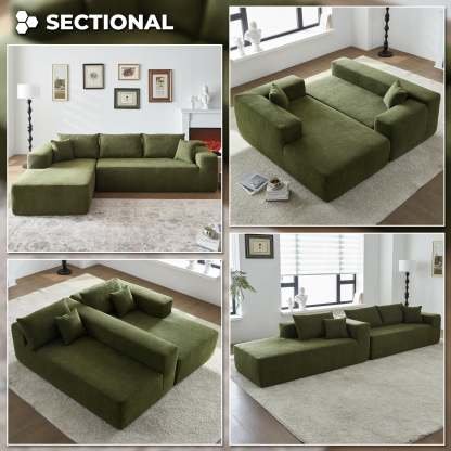 104" L-Shape Modular Couch with Chaise,Cloud Velvet Fabric,No Assembly Required