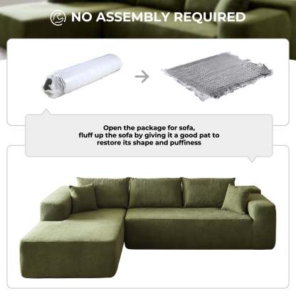 104" L-Shape Modular Couch with Chaise,Cloud Velvet Fabric,No Assembly Required
