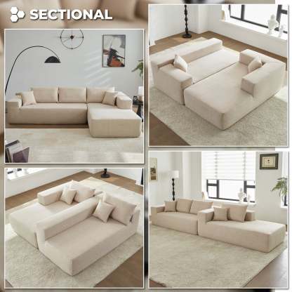 104" L-Shape Modular Couch with Chaise, Chenille Fabric, No Assembly Required