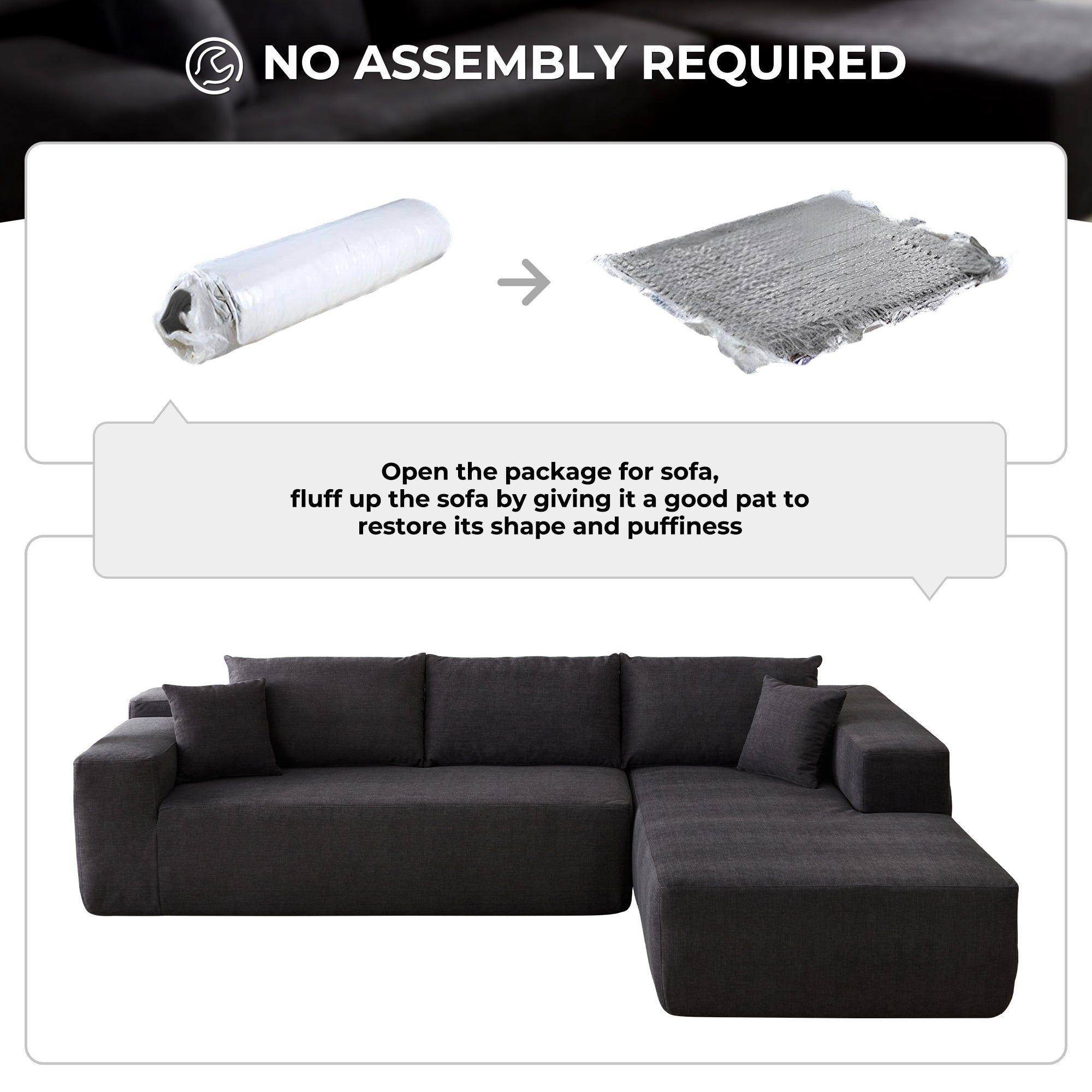 104" L-Shape Modular Couch with Chaise, Chenille Fabric, No Assembly Required