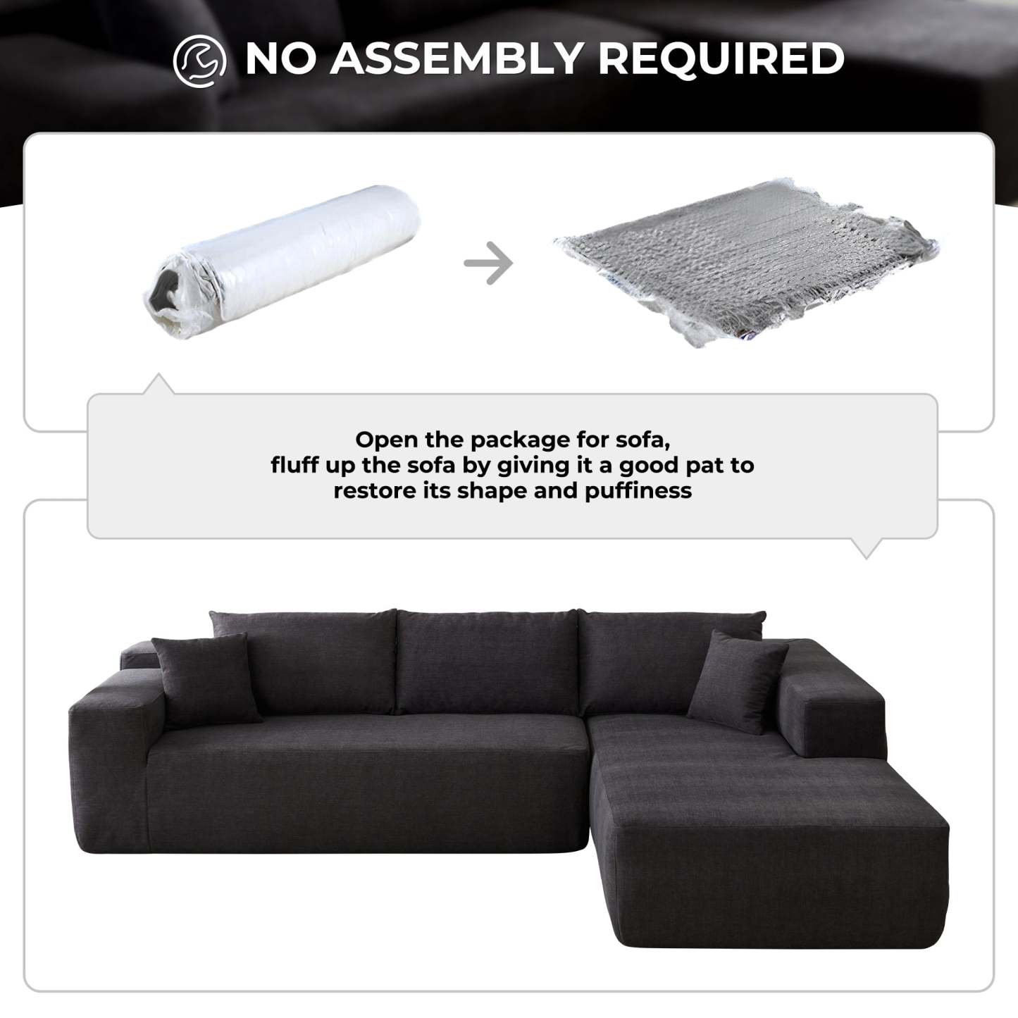 104" L-Shape Modular Couch with Chaise, Chenille Fabric, No Assembly Required