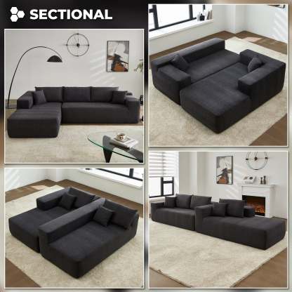 104" L-Shape Modular Couch with Chaise, Chenille Fabric, No Assembly Required