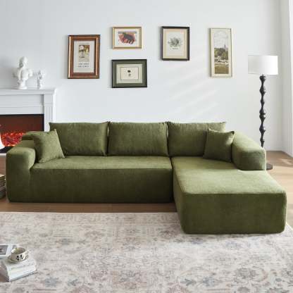 104" L-Shape Modular Couch with Chaise,Cloud Velvet Fabric,No Assembly Required