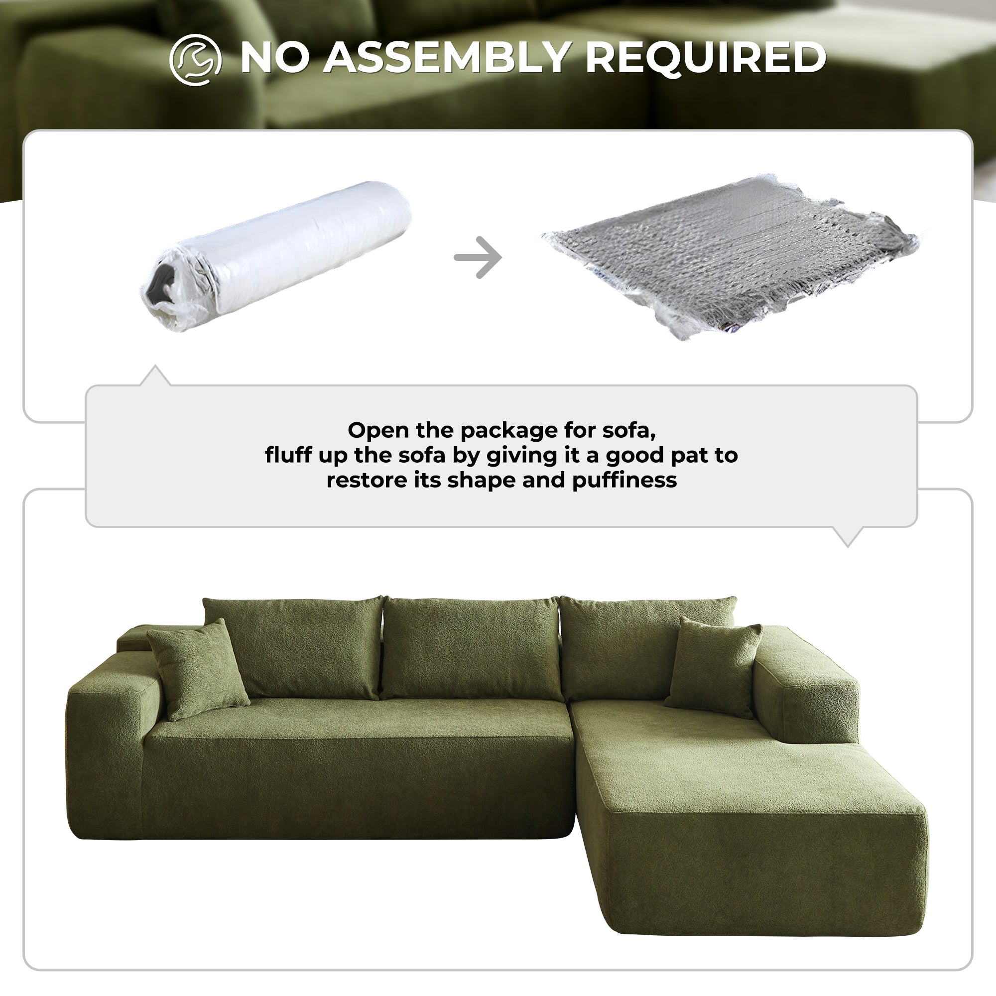 104" L-Shape Modular Couch with Chaise,Cloud Velvet Fabric,No Assembly Required