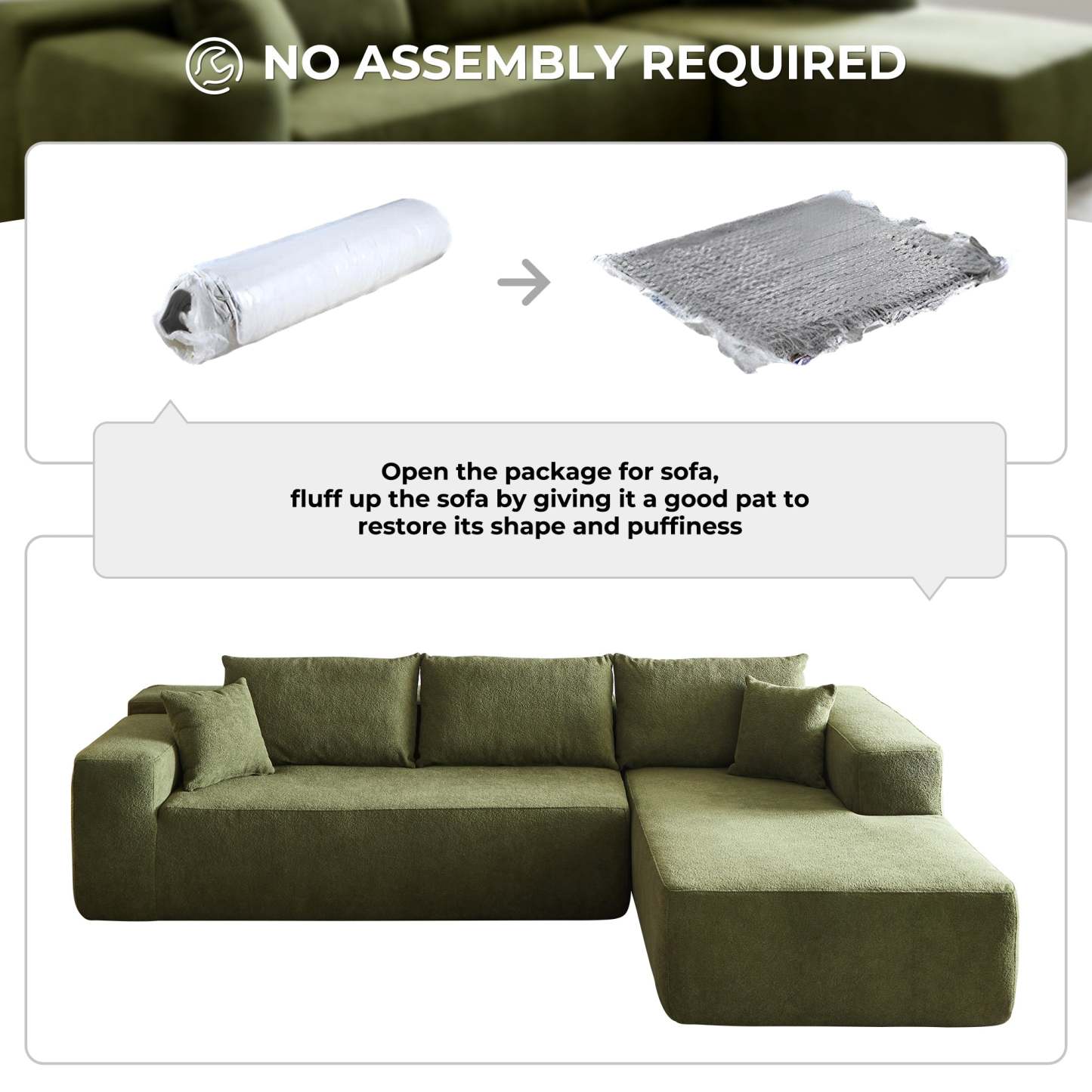 104" L-Shape Modular Couch with Chaise,Cloud Velvet Fabric,No Assembly Required