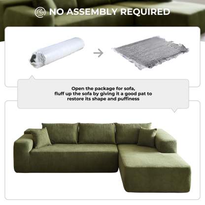 104" L-Shape Modular Couch with Chaise,Cloud Velvet Fabric,No Assembly Required