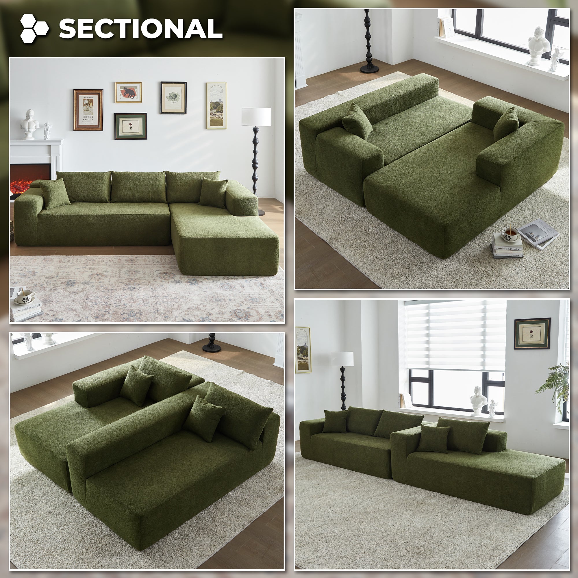 104" L-Shape Modular Couch with Chaise,Cloud Velvet Fabric,No Assembly Required