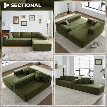104" L-Shape Modular Couch with Chaise,Cloud Velvet Fabric,No Assembly Required
