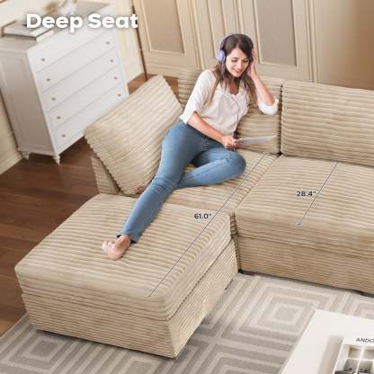 Living Room Modular Couch 5-Pieces Set, 1 Wale Plush Corduroy Fabric