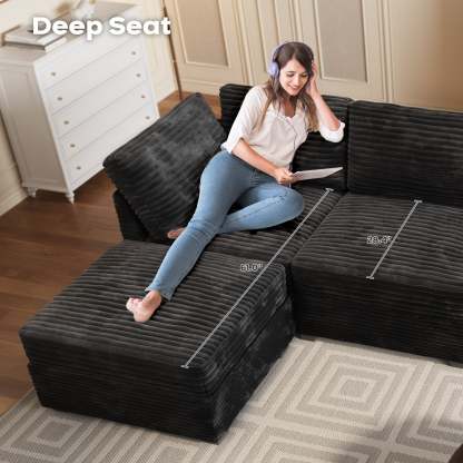 Living Room Modular Couch 5-Pieces Set, 1 Wale Plush Corduroy Fabric