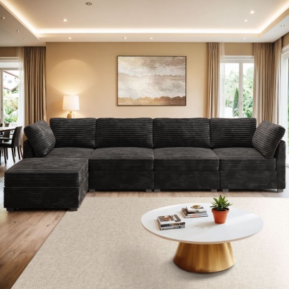 Living Room Modular Couch 5-Pieces Set, 1 Wale Plush Corduroy Fabric