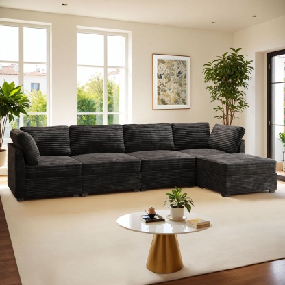 Living Room Modular Couch 5-Pieces Set, 1 Wale Plush Corduroy Fabric