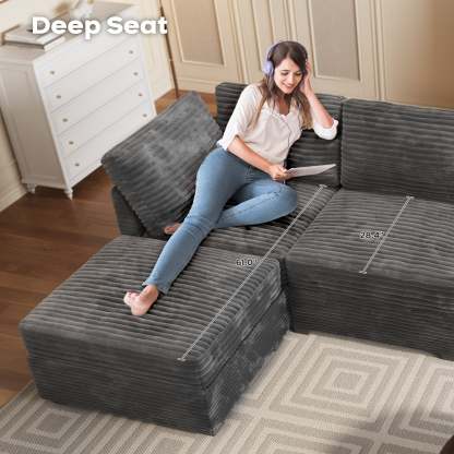 Living Room Modular Couch 5-Pieces Set, 1 Wale Plush Corduroy Fabric