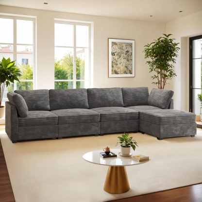 Living Room Modular Couch 5-Pieces Set, 1 Wale Plush Corduroy Fabric