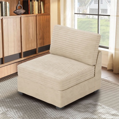 Living Room Modular Couch Armless Chair, 1 Wale Plush Corduroy Fabric