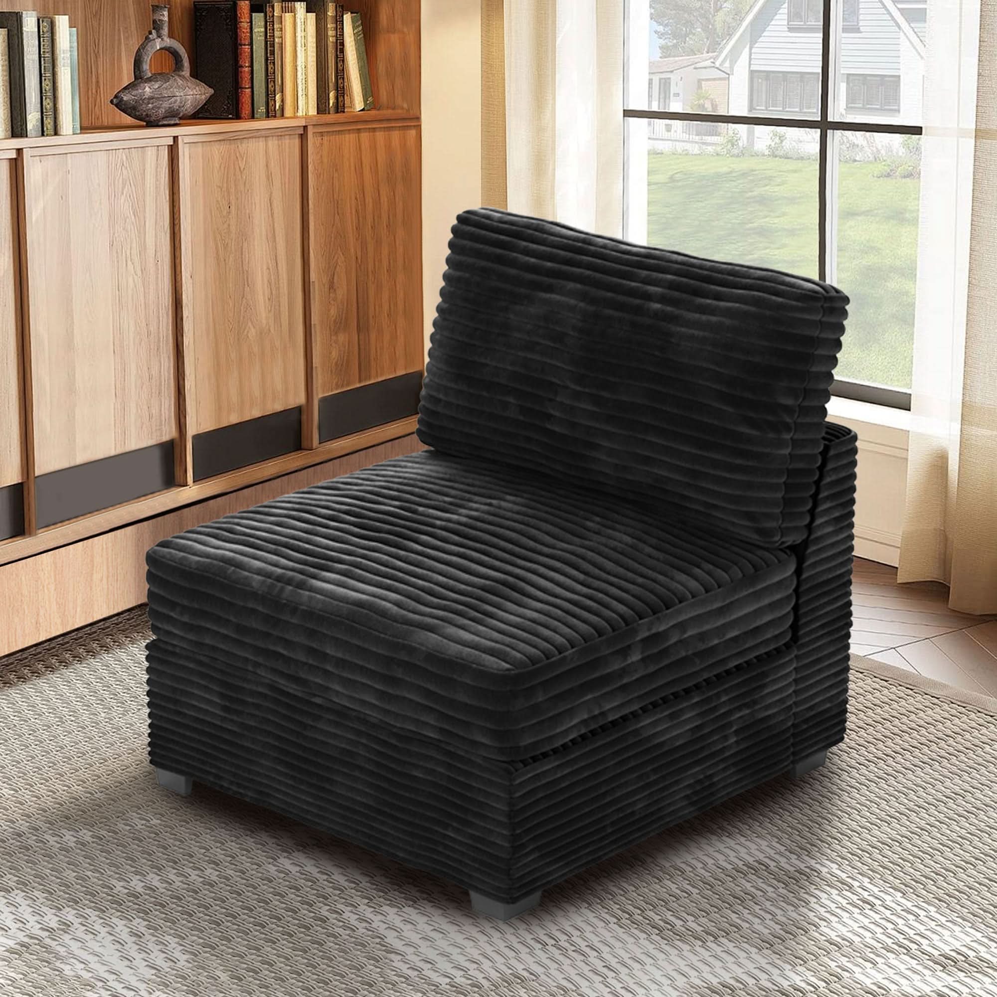Living Room Modular Couch Armless Chair, 1 Wale Plush Corduroy Fabric
