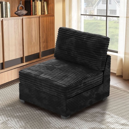 Living Room Modular Couch Armless Chair, 1 Wale Plush Corduroy Fabric